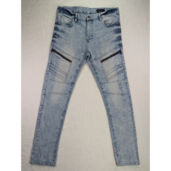 Skinny Distressed Acid Wash 36W 32L Jeans by South Pole Stretch Zippers - Picture 1 of 14